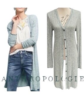 Anthropologie Akemi + Kin Heathered Green Chateaux Longline Duster Cardigan (M)